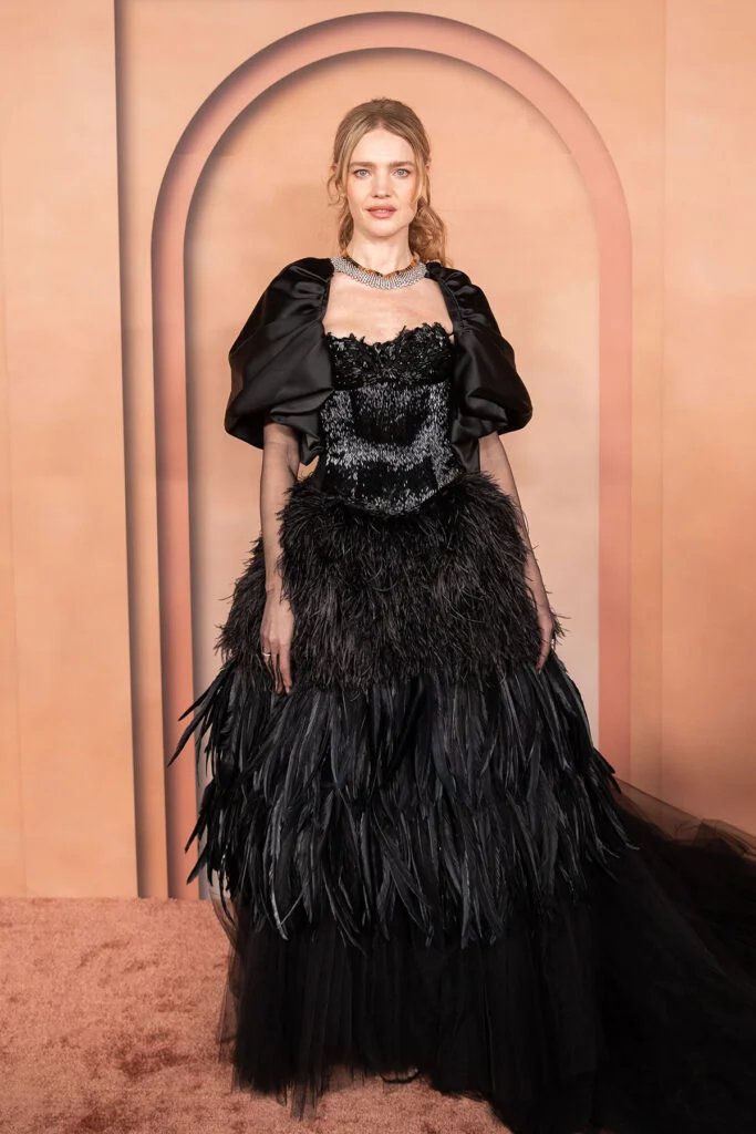 Natalia Vodianova in Feathered Dolce Gabbana Couture
