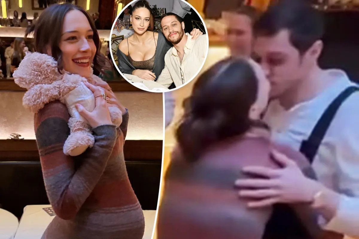 Pete Davidson and Elsie Hewitt kiss at their baby shower