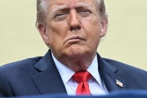 US President Donald Trump attends a 9/11 observance ceremony at the National 9/11 Pentagon Memorial in Washington, DC on September 11, 2025.